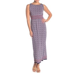 Empire High Waist Maxi Flowy Dress Sleeveless Navy and Red Size XS